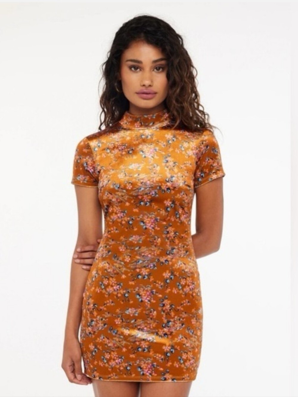 Savage X Fenty Orange Floral Velvet Mini Dress Size XL
